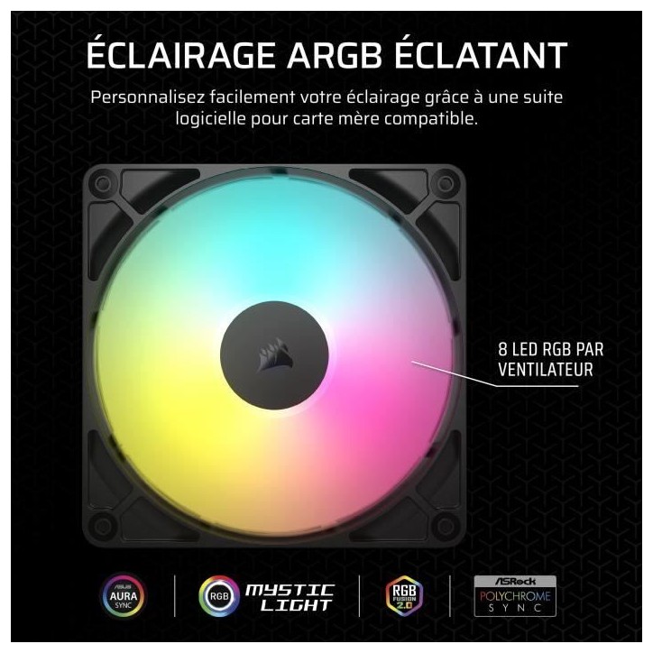 Ventilateur PC - CORSAIR - RS140 ARGB - 140mm - 330-1700 tr/min - Noir Ventilateur PC - CORSAIR - RS140 ARGB - 140mm - 330-1700 tr/min - Noir