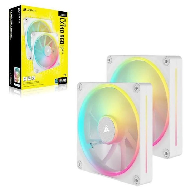 Refroidissement PC - CORSAIR - CO-9051032-WW - Kit de démarrage ventilateurs iCUE LINK LX140 RGB White Dual Fan