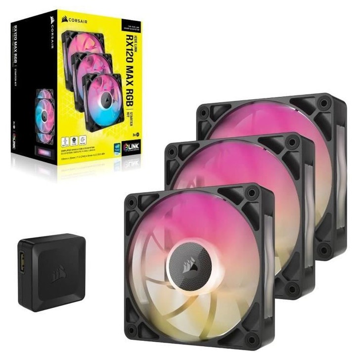 Refroidissement PC - CORSAIR - CO-9051034-WW - Kit de démarrage ventilateurs iCUE LINK RX120 RGB Max Triple Fan