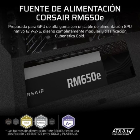 Alimentation PC - CORSAIR - RM650e - 650 Watts - Modulaire - Silencieuse