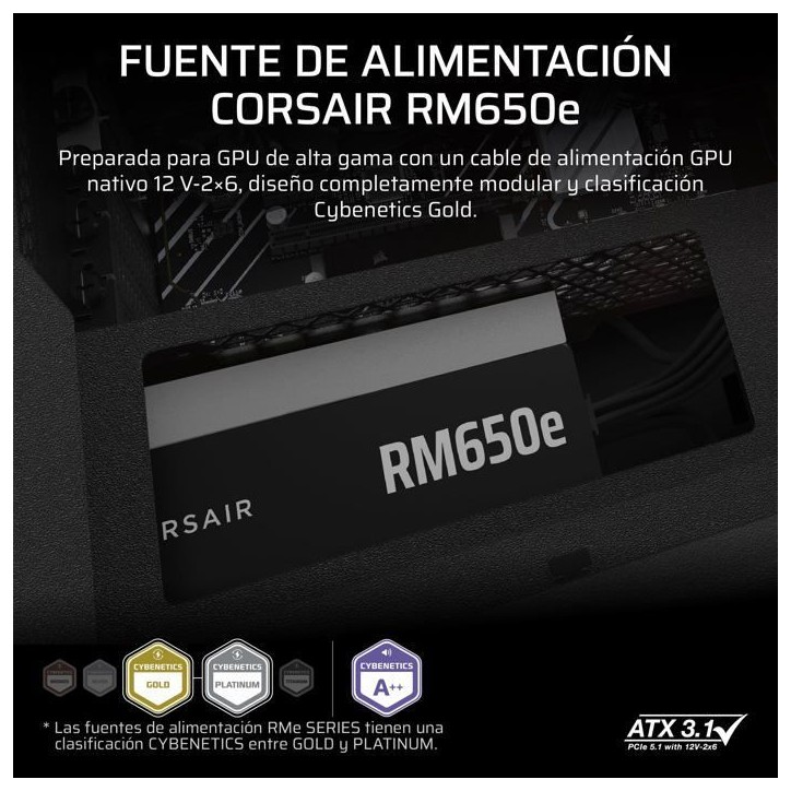 Alimentation PC - CORSAIR - RM650e - 650 Watts - Modulaire - Silencieuse Alimentation PC - CORSAIR - RM650e - 650 Watts - Modulaire - Silencieuse