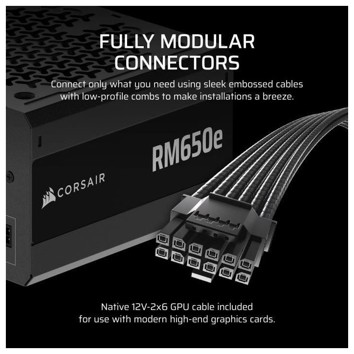Alimentation PC - CORSAIR - RM650e - 650 Watts - Modulaire - Silencieuse Alimentation PC - CORSAIR - RM650e - 650 Watts - Modulaire - Silencieuse