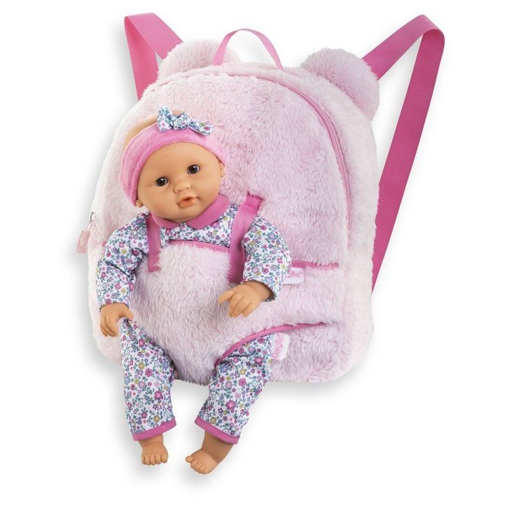Sac a dos porte-poupon - COROLLE - Peluche rose pour poupon 30 cm - Des 3 ans Sac a dos porte-poupon - COROLLE - Peluche rose pour poupon 30 cm - Des 3 ans