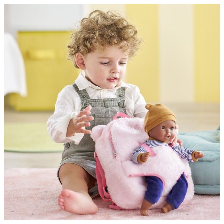 Sac a dos porte-poupon - COROLLE - Peluche rose pour poupon 30 cm - Des 3 ans Sac a dos porte-poupon - COROLLE - Peluche rose pour poupon 30 cm - Des 3 ans