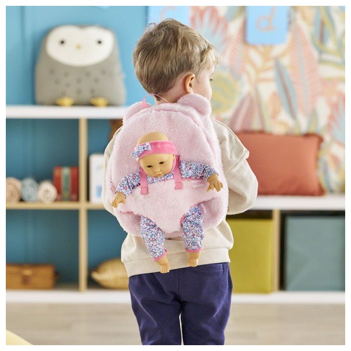 Sac a dos porte-poupon - COROLLE - Peluche rose pour poupon 30 cm - Des 3 ans Sac a dos porte-poupon - COROLLE - Peluche rose pour poupon 30 cm - Des 3 ans