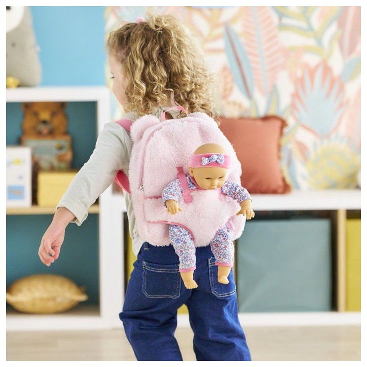 Sac a dos porte-poupon - COROLLE - Peluche rose pour poupon 30 cm - Des 3 ans Sac a dos porte-poupon - COROLLE - Peluche rose pour poupon 30 cm - Des 3 ans