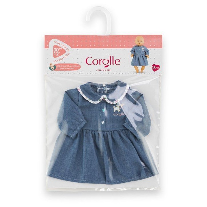 Robe Week-end a Paris - Corolle - 30 cm - Imitation denim - Col claudine - Broderies coeurs Robe Week-end a Paris - Corolle - 30 cm - Imitation denim - Col claudine - Broderies coeurs