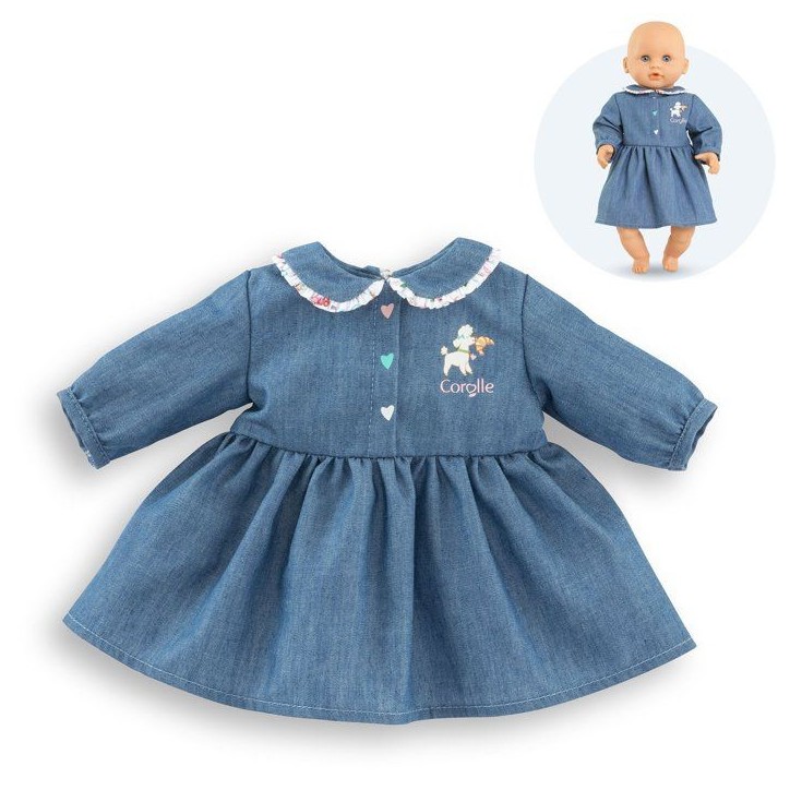 Robe Week-end a Paris - Corolle - 30 cm - Imitation denim - Col claudine - Broderies coeurs Robe Week-end a Paris - Corolle - 30 cm - Imitation denim - Col claudine - Broderies coeurs