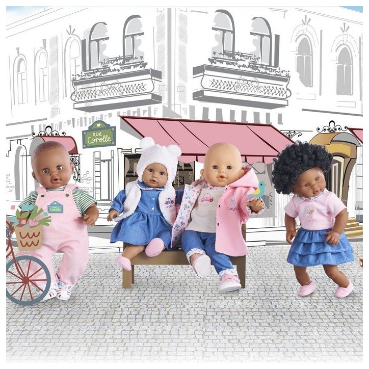 Robe Week-end a Paris - Corolle - 30 cm - Imitation denim - Col claudine - Broderies coeurs Robe Week-end a Paris - Corolle - 30 cm - Imitation denim - Col claudine - Broderies coeurs