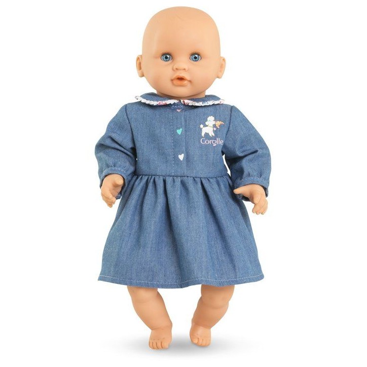 Robe Week-end a Paris - Corolle - 30 cm - Imitation denim - Col claudine - Broderies coeurs Robe Week-end a Paris - Corolle - 30 cm - Imitation denim - Col claudine - Broderies coeurs