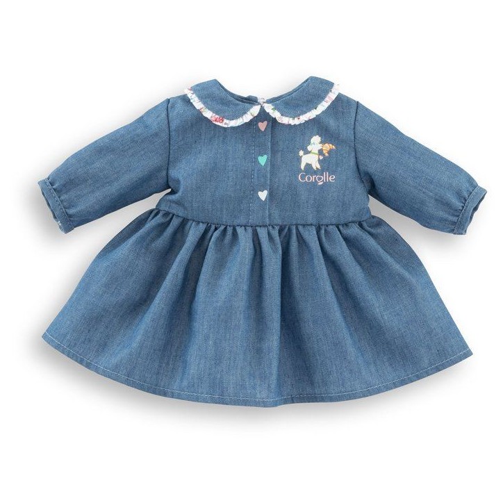 Robe Week-end a Paris - Corolle - 30 cm - Imitation denim - Col claudine - Broderies coeurs Robe Week-end a Paris - Corolle - 30 cm - Imitation denim - Col claudine - Broderies coeurs