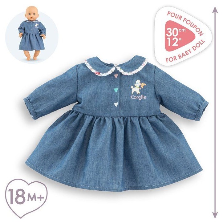 Robe Week-end a Paris - Corolle - 30 cm - Imitation denim - Col claudine - Broderies coeurs Robe Week-end a Paris - Corolle - 30 cm - Imitation denim - Col claudine - Broderies coeurs