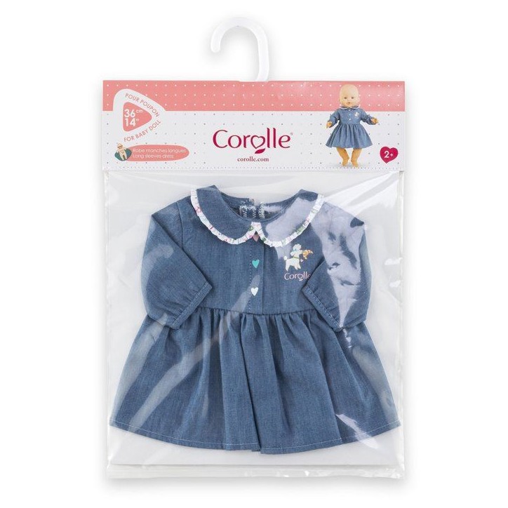 Robe Week-end a Paris - Corolle - 36 cm - Imitation denim - Col claudine - Sérigraphie petit chien