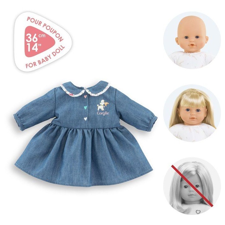Robe Week-end a Paris - Corolle - 36 cm - Imitation denim - Col claudine - Sérigraphie petit chien