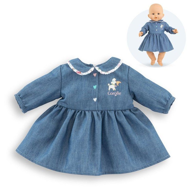 Robe Week-end a Paris - Corolle - 36 cm - Imitation denim - Col claudine - Sérigraphie petit chien