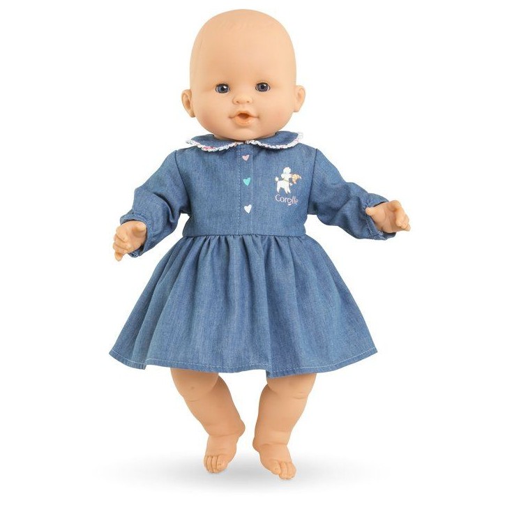 Robe Week-end a Paris - Corolle - 36 cm - Imitation denim - Col claudine - Sérigraphie petit chien