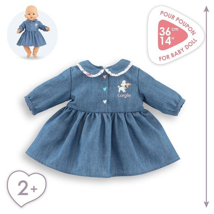 Robe Week-end a Paris - Corolle - 36 cm - Imitation denim - Col claudine - Sérigraphie petit chien