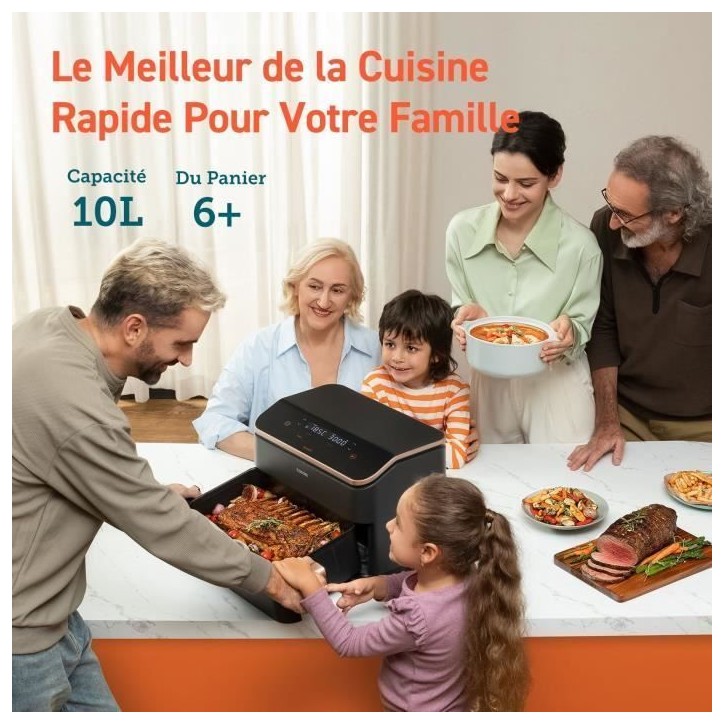 Friteuse sans huile COSORI - Dual Blaze Twinfry Chef Edition - Capacité 10L - 6 programmes - 2800W - Noir