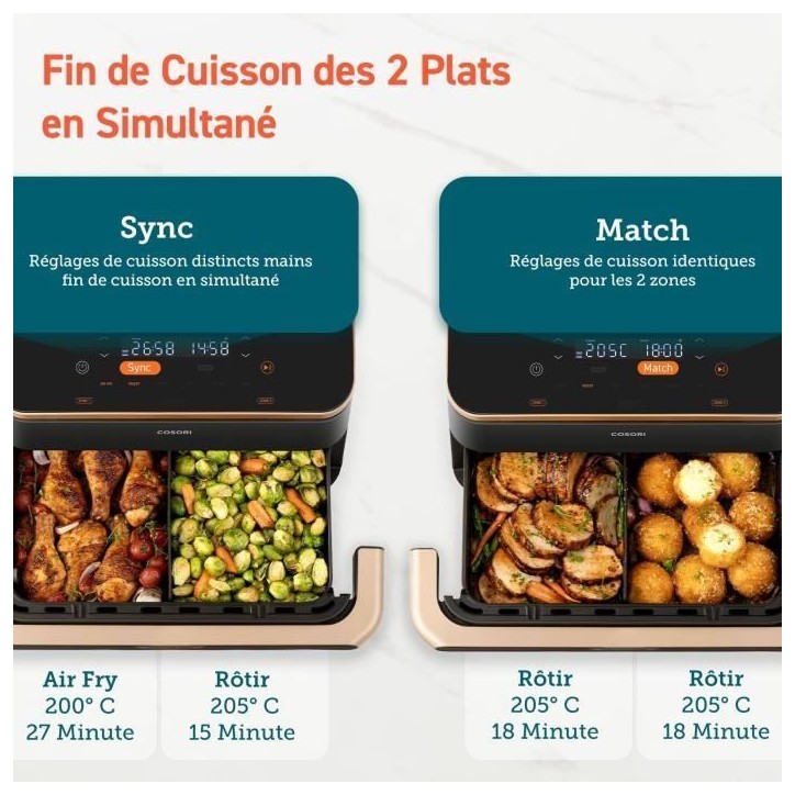 Friteuse sans huile COSORI - Dual Blaze Twinfry Chef Edition - Capacité 10L - 6 programmes - 2800W - Noir