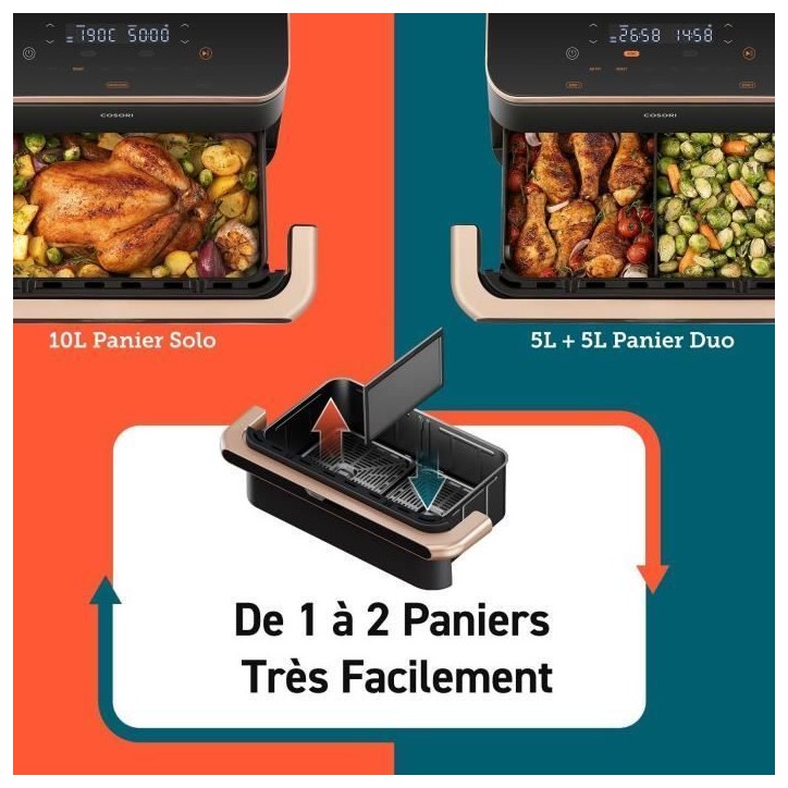Friteuse sans huile COSORI - Dual Blaze Twinfry Chef Edition - Capacité 10L - 6 programmes - 2800W - Noir