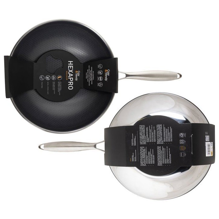 Wok - COSY & TRENDY - HEXAPRO - Acier inoxydable - Ø24 cm - Anti-adhésive - Tous feux dont induction Wok - COSY & TRENDY - HEXAPRO - Acier inoxydable - Ø24 cm - Anti-adhésive - Tous feux dont induction