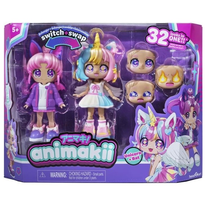 Poupée Personalisable - BANDAI - Animakii - HEA26348 - Licorne et Chauve Souris