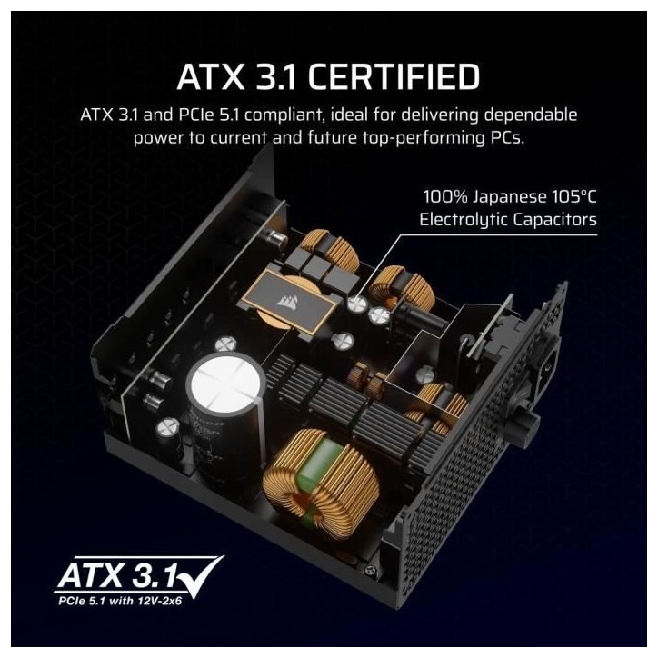 Alimentation PC - CORSAIR - RM750x Shift - 750 Watt - ATX 3.1 - PCIe 5.1 - Cybenetics GOLD Certified - Shifted Modular PSU Alimentation PC - CORSAIR - RM750x Shift - 750 Watt - ATX 3.1 - PCIe 5.1 - Cybenetics GOLD Certified - Shifted Modular PSU