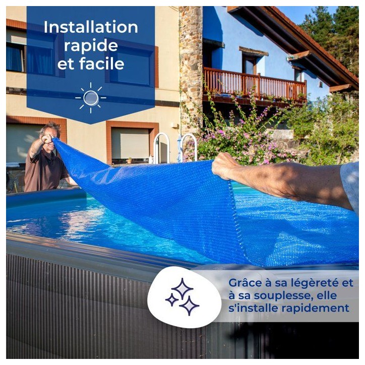 Bâche été a bulles - GRE - 180 µ - Piscine 8,10 x 4,70 m - Pour piscine acier/résine, tubulaire ou auto portante Bâche été a bulles - GRE - 180 µ - Piscine 8,10 x 4,70 m - Pour piscine acier/résine, tubulaire ou auto portante