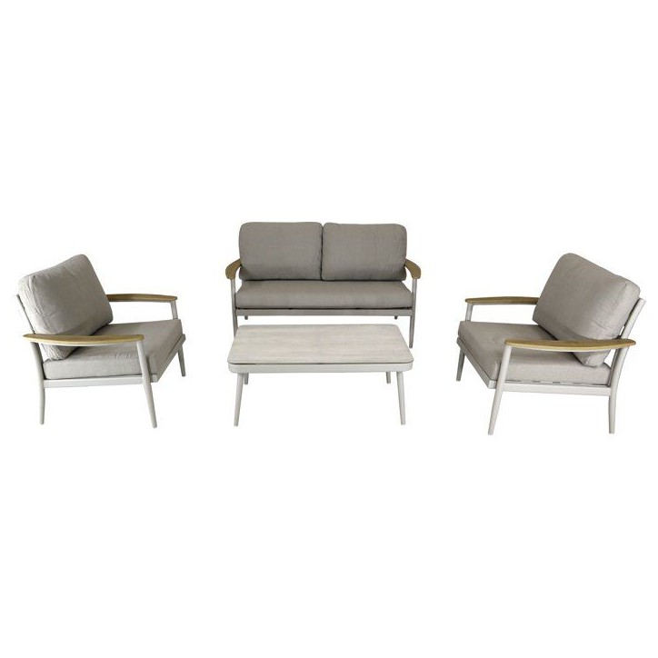 Salon bas de jardin - Proloisirs - Manon - Creme - Set 4 pieces (Canapé + fauteuils + table) - Aluminium époxy - Coussins Salon bas de jardin - Proloisirs - Manon - Creme - Set 4 pieces (Canapé + fauteuils + table) - Aluminium époxy - Coussins