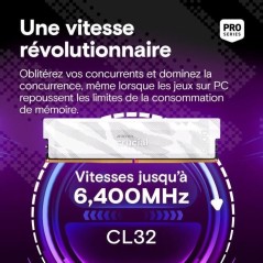 Mémoire gamer - CRUCIAL Pro OC - CP16G64C32U5W - 16 Go DDR5-6400 UDIMM - CL32 avec dissipateur thermique - Blanc