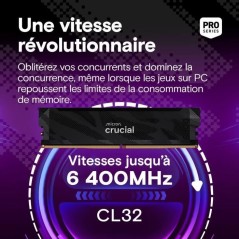 Kit mémoire gamer - CRUCIAL Pro OC - CP2K16G64C32U5B - 32 Go (2x 16 Go) DDR5-6400 UDIMM - CL32 avec dissipateur thermique - No