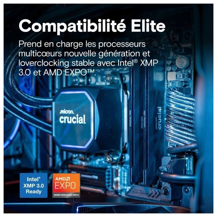 Kit mémoire gamer - CRUCIAL Pro OC - CP2K16G64C32U5B - 32 Go (2x 16 Go) DDR5-6400 UDIMM - CL32 avec dissipateur thermique - No Kit mémoire gamer - CRUCIAL Pro OC - CP2K16G64C32U5B - 32 Go (2x 16 Go) DDR5-6400 UDIMM - CL32 avec dissipateur thermique - No