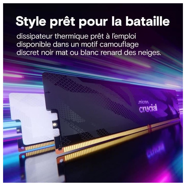 Kit mémoire gamer - CRUCIAL Pro OC - CP2K16G64C32U5B - 32 Go (2x 16 Go) DDR5-6400 UDIMM - CL32 avec dissipateur thermique - No Kit mémoire gamer - CRUCIAL Pro OC - CP2K16G64C32U5B - 32 Go (2x 16 Go) DDR5-6400 UDIMM - CL32 avec dissipateur thermique - No