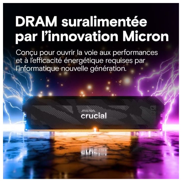 Kit mémoire gamer - CRUCIAL Pro OC - CP2K16G64C32U5B - 32 Go (2x 16 Go) DDR5-6400 UDIMM - CL32 avec dissipateur thermique - No Kit mémoire gamer - CRUCIAL Pro OC - CP2K16G64C32U5B - 32 Go (2x 16 Go) DDR5-6400 UDIMM - CL32 avec dissipateur thermique - No
