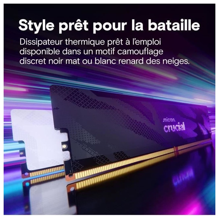 Kit mémoire gamer - CRUCIAL Pro OC - CP2K16G64C32U5W - 32 Go (2x 16 Go) DDR5-6400 UDIMM - CL32 avec dissipateur thermique - Kit mémoire gamer - CRUCIAL Pro OC - CP2K16G64C32U5W - 32 Go (2x 16 Go) DDR5-6400 UDIMM - CL32 avec dissipateur thermique -