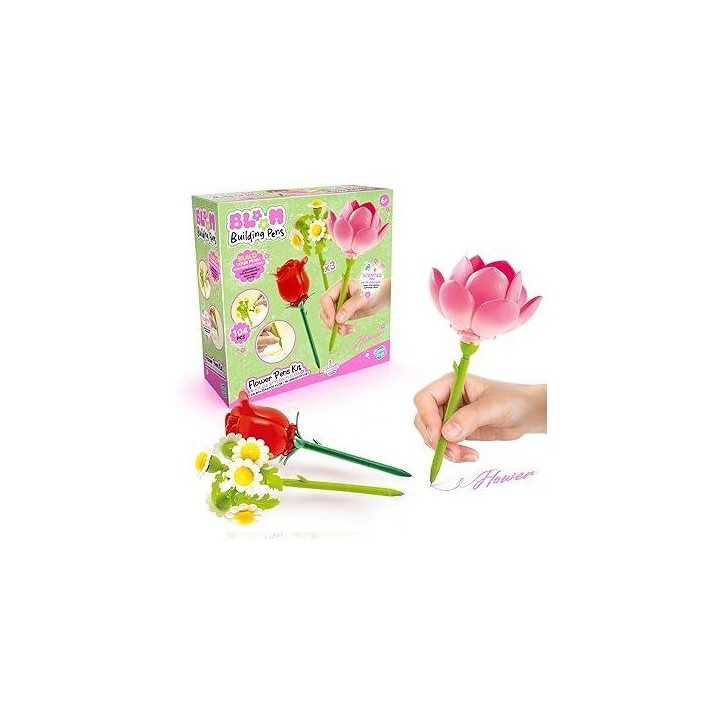Stylo Fleur a Construire – Pack de 3 – Rose, Lotus et Marguerite - Encre pailletée et parfumée – BLM 002- Canal Toys - B