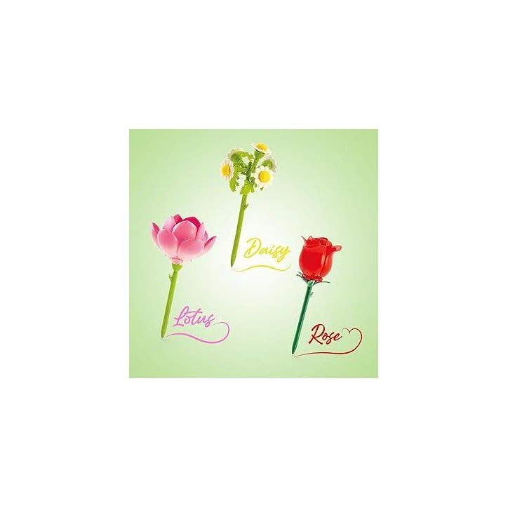 Stylo Fleur a Construire – Pack de 3 – Rose, Lotus et Marguerite - Encre pailletée et parfumée – BLM 002- Canal Toys - B