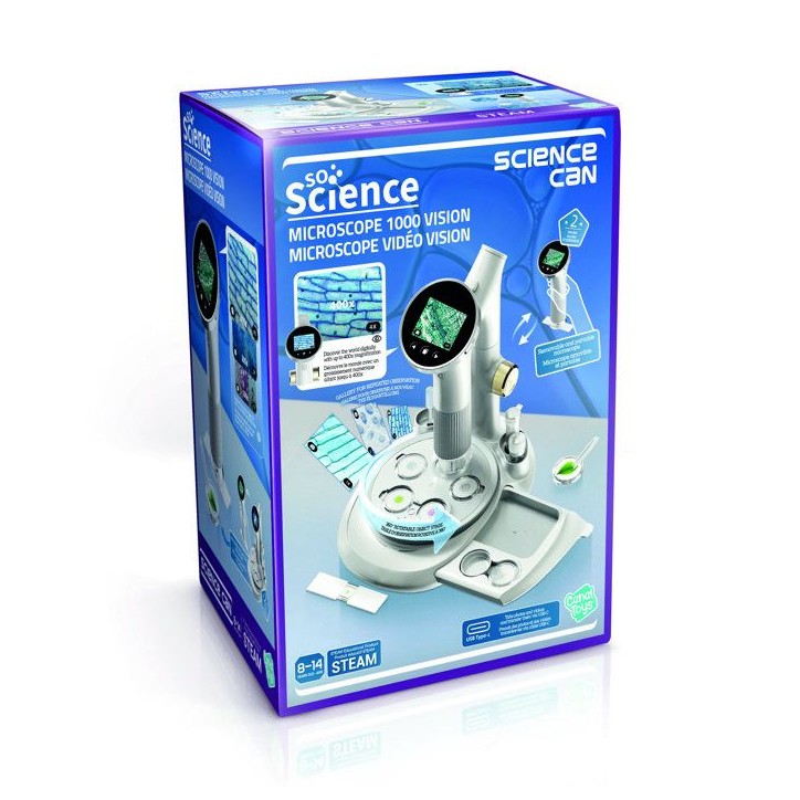 Canal Toys - So Science - Microscope vidéo Vision 1000 avec écran intégré, base rotative et capture photo/vidéo - COS 007 Canal Toys - So Science - Microscope vidéo Vision 1000 avec écran intégré, base rotative et capture photo/vidéo - COS 007