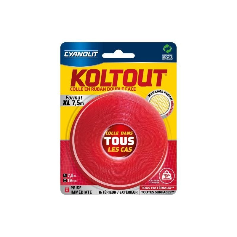 Ruban adhésif double face - CYANOLIT - Koltout ruban XL - 7,5 m x 19