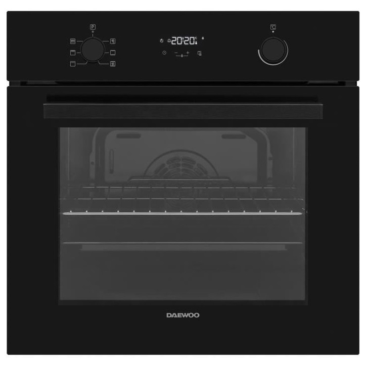 Four encastrable - Pyrolyse - Chaleur tournante - DAEWOO - BO6PR27GBNL - Noir - Porte froide - 59,5 x 57,5 x 59,5 cm Four encastrable - Pyrolyse - Chaleur tournante - DAEWOO - BO6PR27GBNL - Noir - Porte froide - 59,5 x 57,5 x 59,5 cm