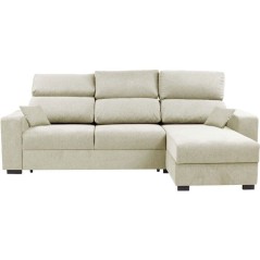 Canapé d'angle convertible réversible - 3 places - DANY - Tissu Sable - Coffre - 262 x 149 x 100 cm - CONFORTEAM