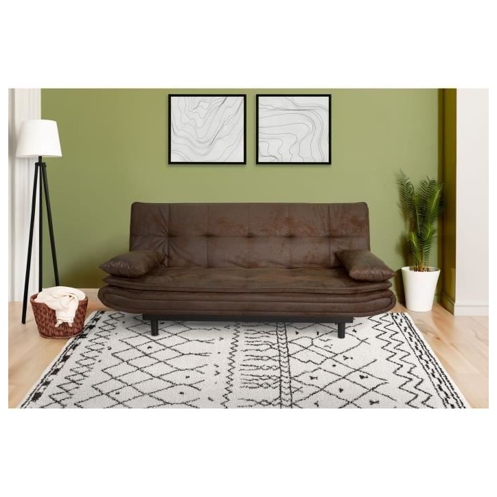 Banquette clic-clac DARIUS - Tissu Marron - L 194 x P 121 x H 83 cm - Fabriqué en Ukraine Banquette clic-clac DARIUS - Tissu Marron - L 194 x P 121 x H 83 cm - Fabriqué en Ukraine