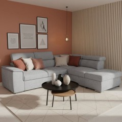 Canapé d'angle convertible réversible - 5 places - DAYTONA - Tissu Silver - Coffre - 260 x 216 x 94 cm