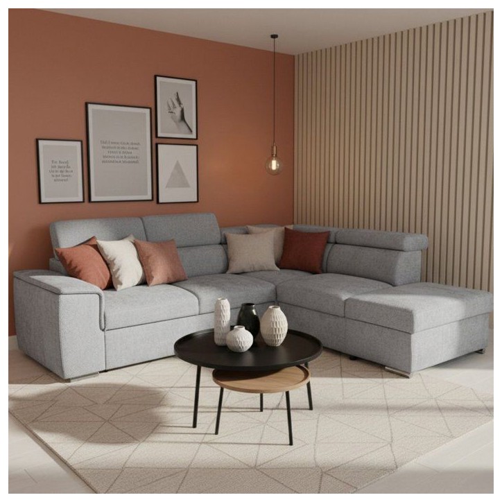 Canapé d'angle convertible réversible - 5 places - DAYTONA - Tissu Silver - Coffre - 260 x 216 x 94 cm Canapé d'angle convertible réversible - 5 places - DAYTONA - Tissu Silver - Coffre - 260 x 216 x 94 cm