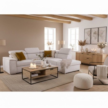 Canapé d'angle convertible réversible - 5 places - DAYTONA - Tissu Beige - Coffre - 260 x 216 x 94 cm