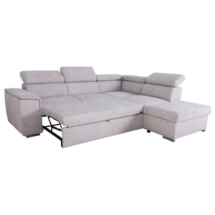 Canapé d'angle convertible réversible - 5 places - DAYTONA - Tissu Beige - Coffre - 260 x 216 x 94 cm