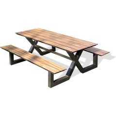 Table de jardin avec bancs - Gris anthracite - Aluminium et HPL effet
