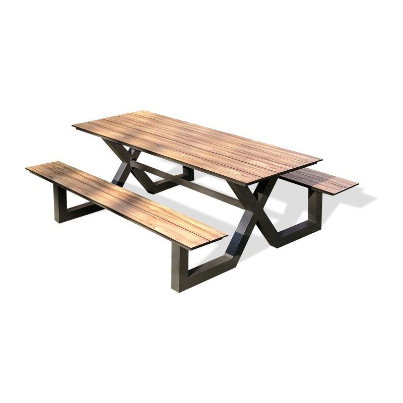 Table de jardin avec bancs - Gris anthracite - Aluminium et HPL effet