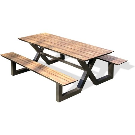 Table de jardin avec bancs - Gris anthracite - Aluminium et HPL effet