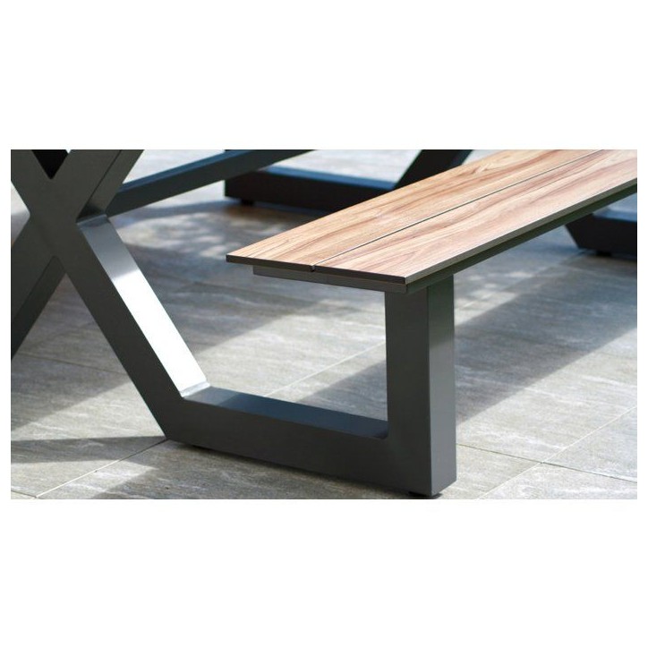Table de jardin avec bancs - Gris anthracite - Aluminium et HPL effet bois - 210 x 174 cm - Vancouver Table de jardin avec bancs - Gris anthracite - Aluminium et HPL effet bois - 210 x 174 cm - Vancouver